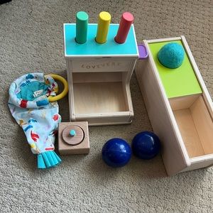 Loveevery Montessori Toys Wooden peg drop and sliding top box and pincer puzzle